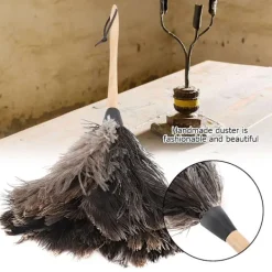 Clearance Handgjord Tvättad Antistatisk Dammvippa av Strutsfjäder med Trähandtag för Hemmet