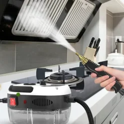 Sale *Handhållen högtrycksångtvätt, ångrengörare, 2500 W ångtvätt med borsthuvuden för kök, badrum, bil (vit)