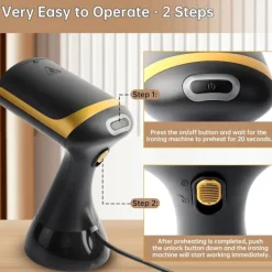 Discount Handhållen Klädångare, 1500 Watt Snabb Uppvärmning, 300 ml Vattentank (Svart)