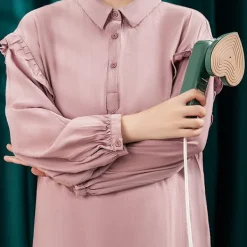 Handhållen minidamptång reseportabel klädångare för kläder rosa