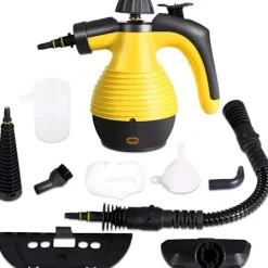 Sale Handhållen ångrengörare, Multifunktionell ångrengörare, Ångstrykjärn, 1050W, Med tillbehör (Gul)