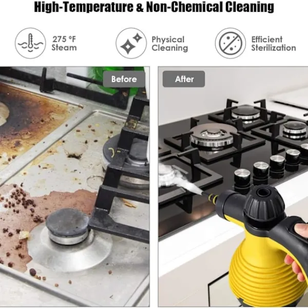 Sale Handhållen ångrengörare, Multifunktionell ångrengörare, Ångstrykjärn, 1050W, Med tillbehör (Gul)