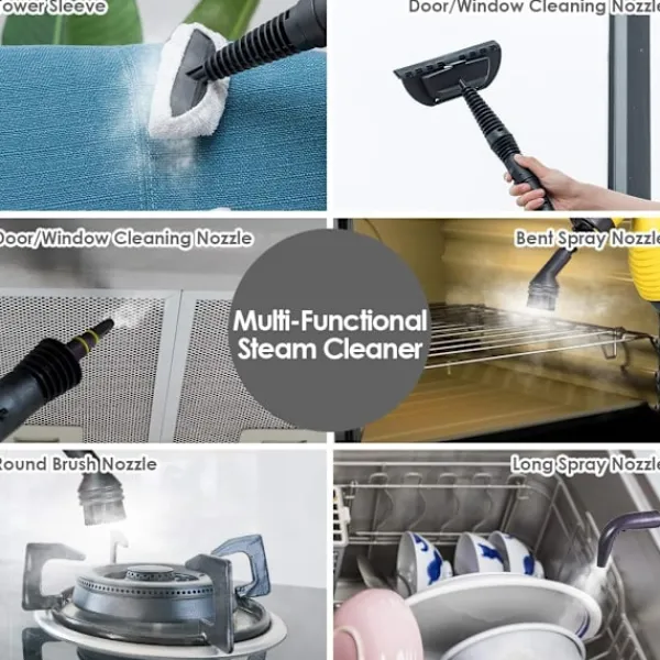 Sale Handhållen ångrengörare, Multifunktionell ångrengörare, Ångstrykjärn, 1050W, Med tillbehör (Gul)