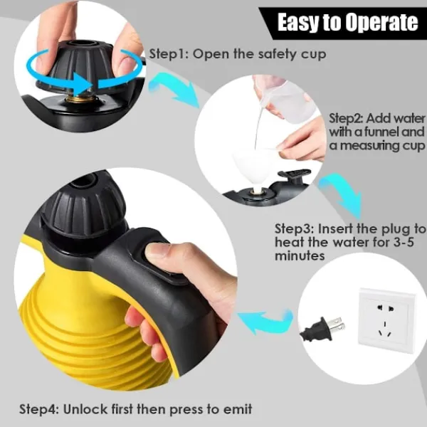 Sale Handhållen ångrengörare, Multifunktionell ångrengörare, Ångstrykjärn, 1050W, Med tillbehör (Gul)