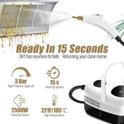 Best Handhållen ångrengörare, 2500W hög effekt 3,0BAR 221°F högtrycksångare, 6-nivåers justering Liten rengöringsmaskin med 37oz vattentank, 5ft Powe