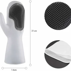 Clearance Handskar med skrubber, diskhandskar, återanvändbara rengöringshandskar med rengöringsborste, handskydd och värmebeständiga, för kök badrum (grå)
