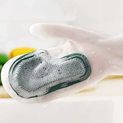 Clearance Handskar med skrubber, diskhandskar, återanvändbara rengöringshandskar med rengöringsborste, handskydd och värmebeständiga, för kök badrum (grå)