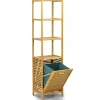 Discount B2X Högt badrumsskåp med tvättkorg av bambu med hyllplan perfekt för badrum 40 x 33 x 160 cm natur