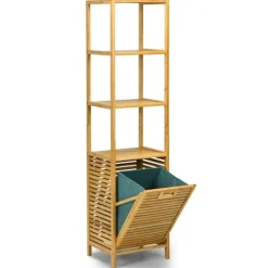 Discount B2X Högt badrumsskåp med tvättkorg av bambu med hyllplan perfekt för badrum 40 x 33 x 160 cm natur