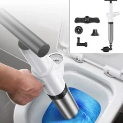 Högtrycks Toalettrensare med 4 Utbytbara Huvuden Toalettpump Avloppsrensare Rörrensare för Toalett, Diskbänk, Golvbrunn, Täppta Rör och Badkar (