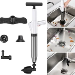 Högtrycks Toalettrensare med 4 Utbytbara Huvuden Toalettpump Avloppsrensare Rörrensare för Toalett, Diskbänk, Golvbrunn, Täppta Rör och Badkar (