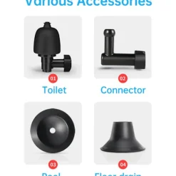 Högtrycks Toalettrensare med 4 Utbytbara Huvuden Toalettpump Avloppsrensare Rörrensare för Toalett, Diskbänk, Golvbrunn, Täppta Rör och Badkar (