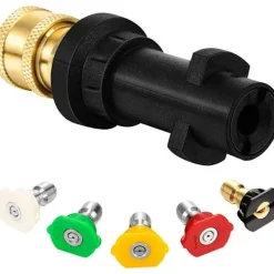 New Högtryckstvätt med 1/4" snabbkoppling i mässing och 5-pack 1/4" högtryckstvätt - med munstycksspetsar - kompatibel med K-serien