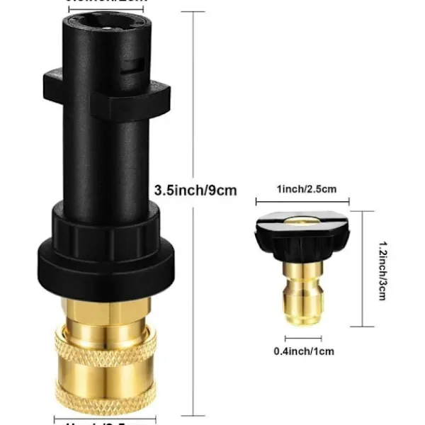 New Högtryckstvätt med 1/4" snabbkoppling i mässing och 5-pack 1/4" högtryckstvätt - med munstycksspetsar - kompatibel med K-serien