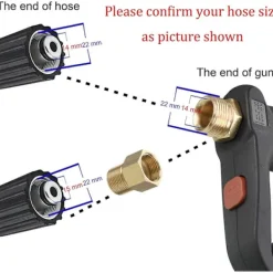 Högtryckstvätt Pistol 5000 PSI Ersättning för Varmt och Kallt Vatten M22 Anslutning 5 Munstycken