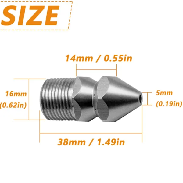 New Högtryckstvättmunstycken, SS304 rostfritt stål avloppsrensningsmunstycke, 3/8 BSP hane gänga rörrengöringsmunstycke, för trädgårdsbevattning avloppsrengöring | Fyndiq