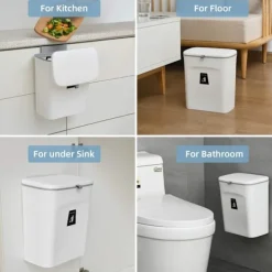 Best Hängande soptunna för köksskåpsdörr, vit med lock, liten