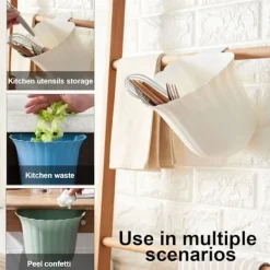 Hängande soptunna, 2-pack plast köksbänk hängande sopbehållare, mini kökshängande soptunna, lockfri förvaringsorganisatorlåda vägg (vit)