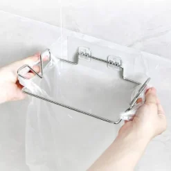 Hängande soptunnehållare, rostfritt stål soptunne hängande ställ väggmonterad självhäftande soptunna