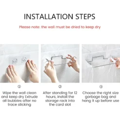 Hängande soptunnehållare, rostfritt stål soptunne hängande ställ väggmonterad självhäftande soptunna