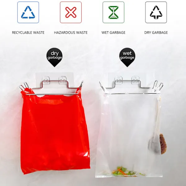 Hängande soptunnehållare, rostfritt stål soptunne hängande ställ väggmonterad självhäftande soptunna