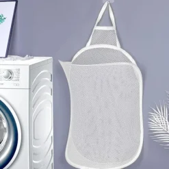 Best Hängande Tvättkorg, Stor Pop-Up Tvättförvaringskorg Vit Mesh Tvättkorg Vikbar Tvättkorg med Handtag (60 x 40 cm)