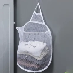 Best LBSS Hängande tvättkorg Vikbar väggmonterad badrumsduk Mesh Synlig Stor öppen topp Enkel åtkomst för rummet Gray