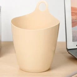 New Hängbar Skrivbords Papperskorg Mini Förvaringshink Pennhållare Väggmonterad Beige