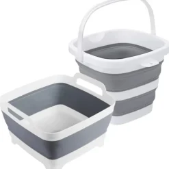 Hot Hopfällbar Bassänghink, 9L Hopfällbar Diskbalja med Avloppsplugg för Diskbänk, 5L Bärbar Vikbar Liten Vattenbehållare f(Set om 2)