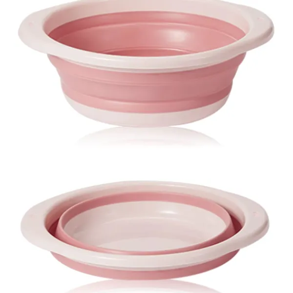 Hopfällbar diskho, hopfällbar diskho, multifunktionell medelstor hopfällbar rund diskbänk, platsbesparande bärbar hopfällbar skål, rosa