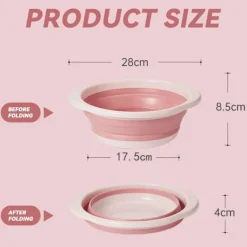 Hopfällbar diskho, hopfällbar diskho, multifunktionell medelstor hopfällbar rund diskbänk, platsbesparande bärbar hopfällbar skål, rosa