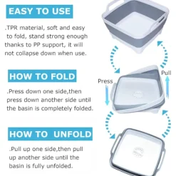 New Hopfällbar diskho, 9L hopfällbar diskho med avloppsplugg för köksbänk, 5L bärbar hopfällbar liten plastvattenbehållare (2-pack)