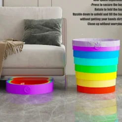 Best Hopfällbar Regnbågsfärgad Papperskorg Fällbar Multifunktionell Avfallsbehållare för Kök Camping Bilresa Utomhus Inomhusbruk Bärbar Färgglad Soptunna | Fyndiq