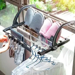 Clearance Hopfällbar torkställning för kläder, rostfritt stål, balkonghängare för element, fönster, badkar för att hänga torra och våta kläder för tvätt (40X32cm) | Fyndiq