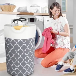 Best Hopfällbar Tvättkorg - 82L Stor Hopfällbar Tvättkorg med Starkt Handtag, Dubbla Lager Starkt Tyg Tvättkorg (74x38cm)