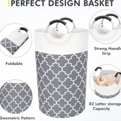 Best Hopfällbar Tvättkorg - 82L Stor Hopfällbar Tvättkorg med Starkt Handtag, Dubbla Lager Starkt Tyg Tvättkorg (74x38cm)