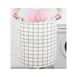 New Hopfällbar Tvättkorg – 45L Rutnät Vit/Svart White