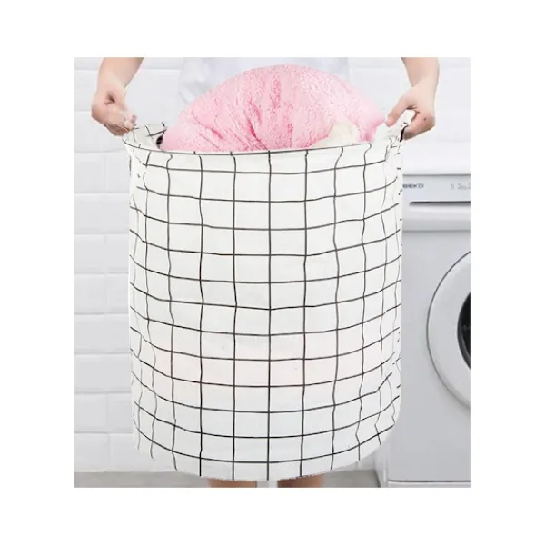 New Hopfällbar Tvättkorg – 45L Rutnät Vit/Svart White