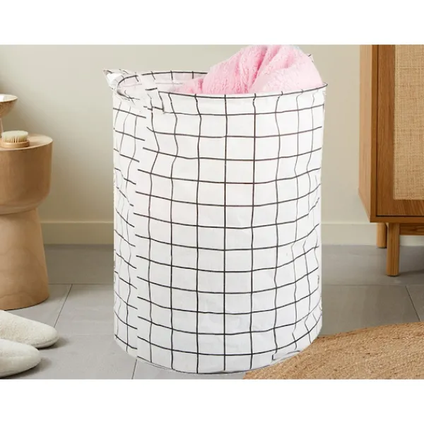 New Hopfällbar Tvättkorg – 45L Rutnät Vit/Svart White
