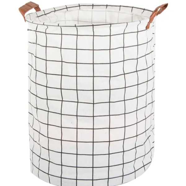 New Hopfällbar Tvättkorg – 45L Rutnät Vit/Svart White