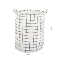 New Hopfällbar Tvättkorg – 45L Rutnät Vit/Svart White