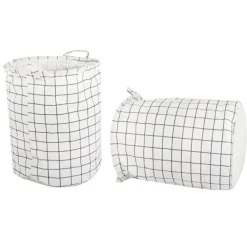 New Hopfällbar Tvättkorg – 45L Rutnät Vit/Svart White