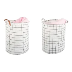 New Hopfällbar Tvättkorg – 45L Rutnät Vit/Svart White