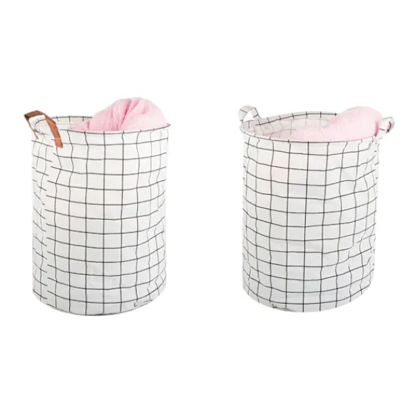 New Hopfällbar Tvättkorg – 45L Rutnät Vit/Svart White