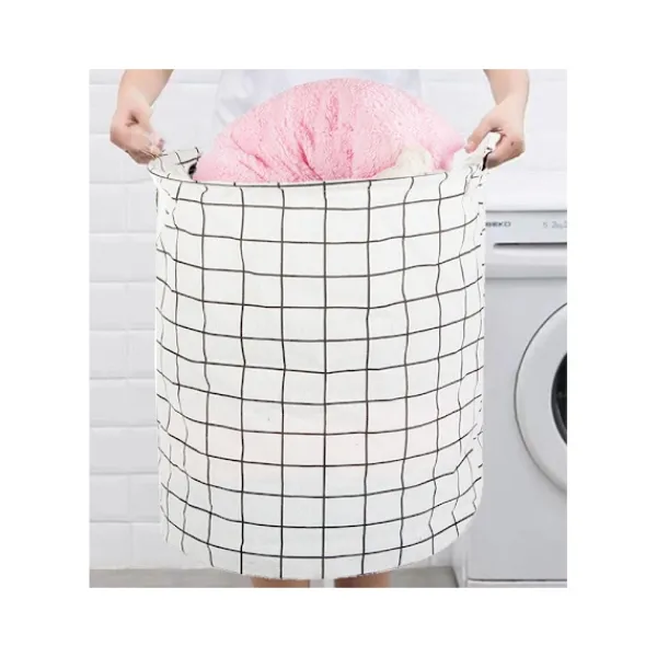 New Hopfällbar Tvättkorg – 45L Rutnät Vit/Svart White