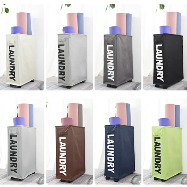 Sale Hopfällbar tvättkorg 42 liter - svart med 4 hjul, tvättkorg, rektangulär tvättkorg för förvaring av kläder hemma