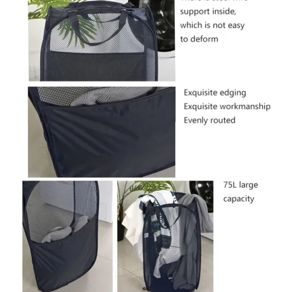 New Hopfällbar Tvättkorg 75L Stor Tvättkorg Hopfällbar, Hopfällbara Tvättkorgar Portabla Hopfällbara Tvättkorgar