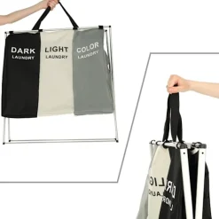 Best Hopfällbar Tvättkorg med 3 Fack – 135 liter