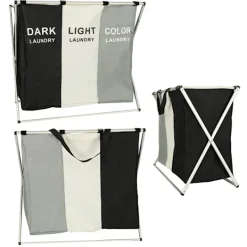 Best Hopfällbar Tvättkorg med 3 Fack – 135 liter