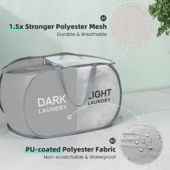 New Hopfällbar tvättkorg med 3 fack, bärbar klädförvaring för smutstvätt, resor och tvättstuga